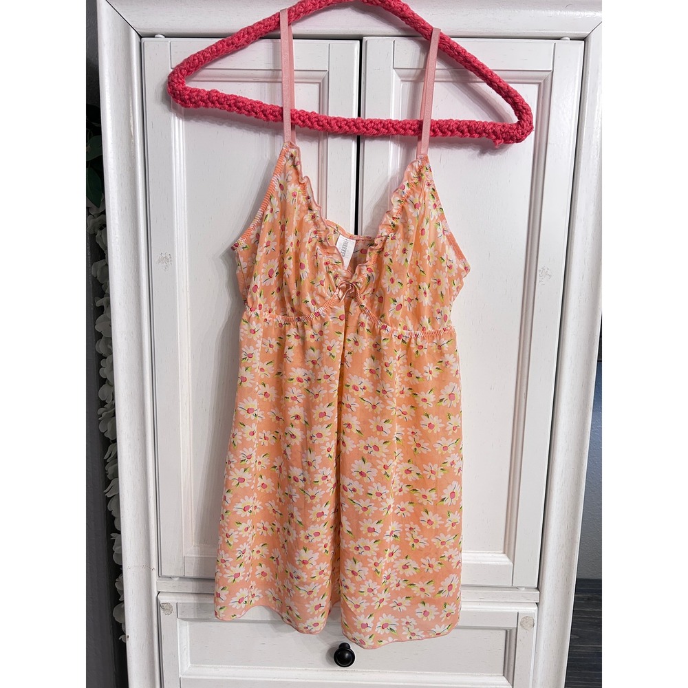 Peach Floral Mesh Camisole Ruffle Daisy Top Sleep Top Babydoll Style - Picture 10 of 10